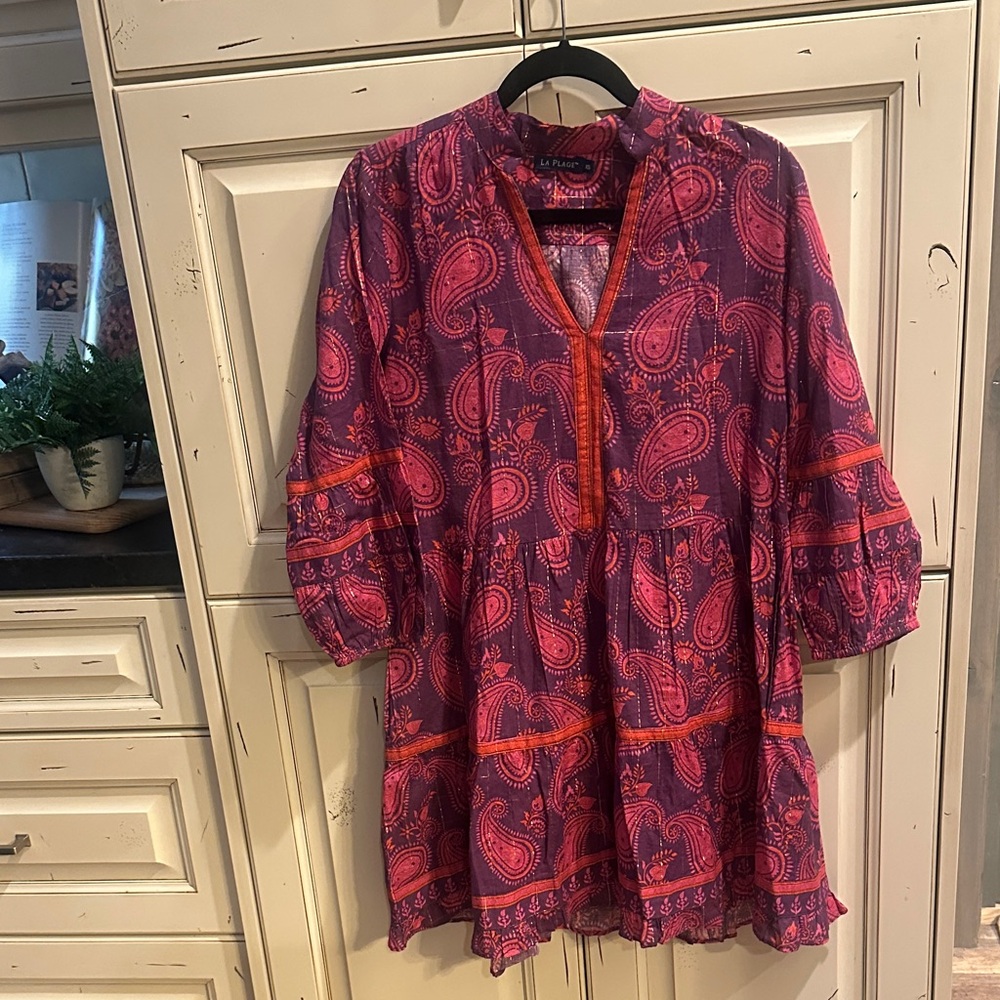 Alison Longsleeve Dress - Dancing      Paisley - Violet/Orange  La Plage